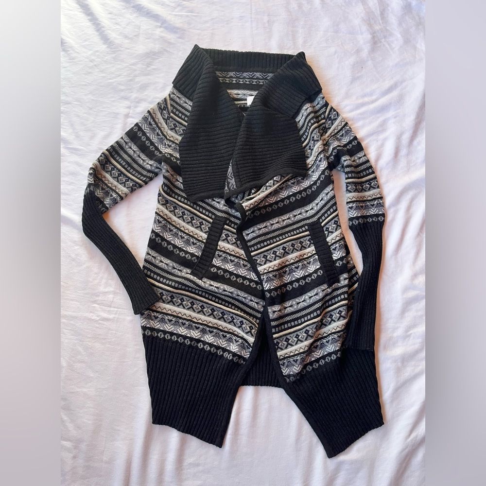 Juliette Jake Wool Long Cardigan Black and White Print S